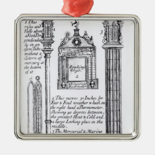 Annotated Illustration of Pendent, Diagonal Metal Ornament