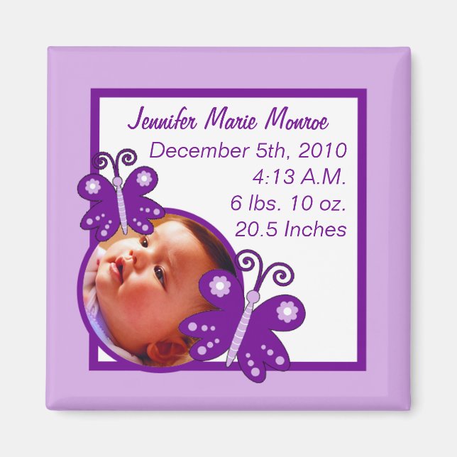 Announcement Magnet Purple Spring Time Butterfly (Front)