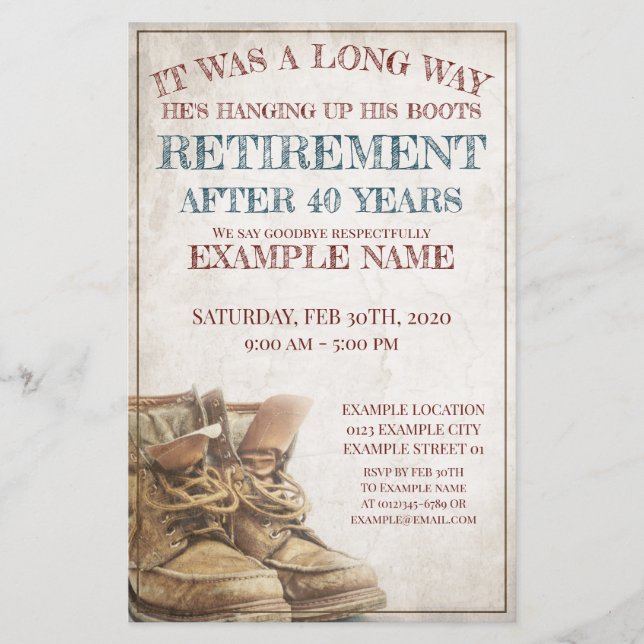 Announcement of retirement with old boots (Front)