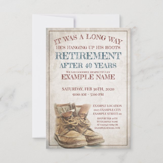 Announcement of retirement with old boots (Front)