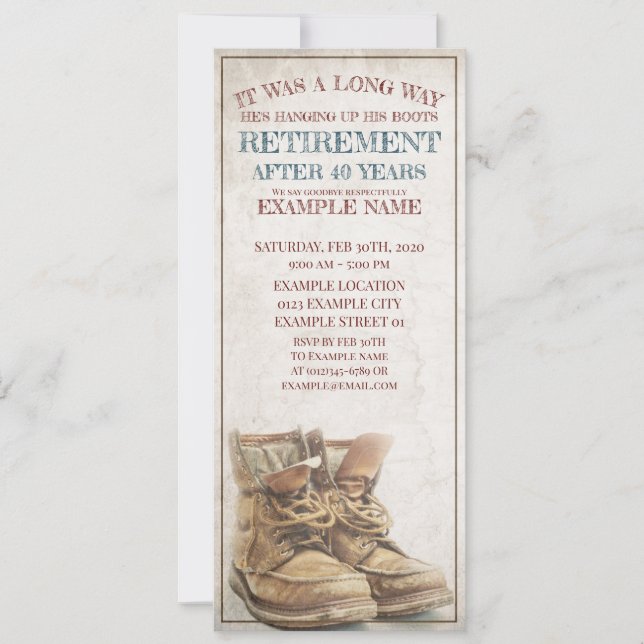 Announcement of retirement with old boots (Front)