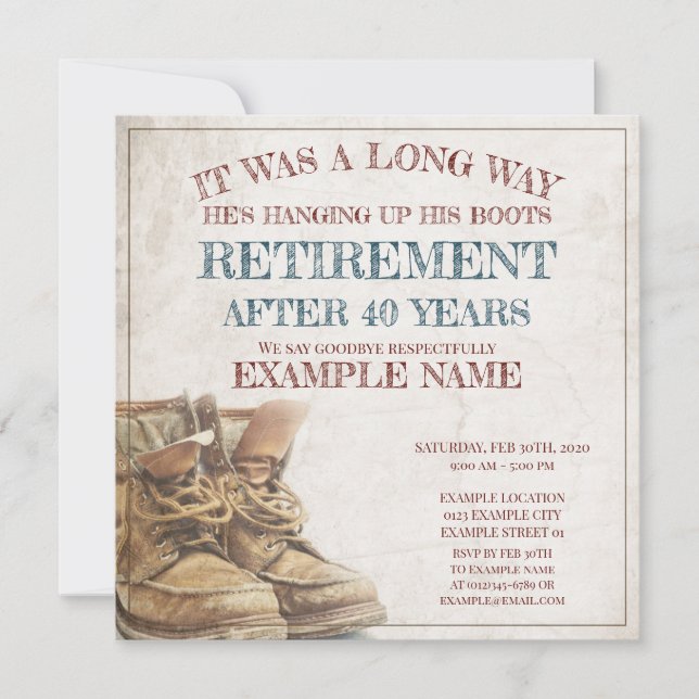 Announcement of retirement with old boots (Front)