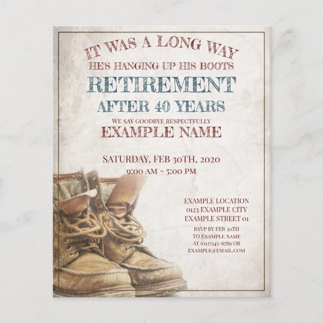 Announcement of retirement with old boots (Front)