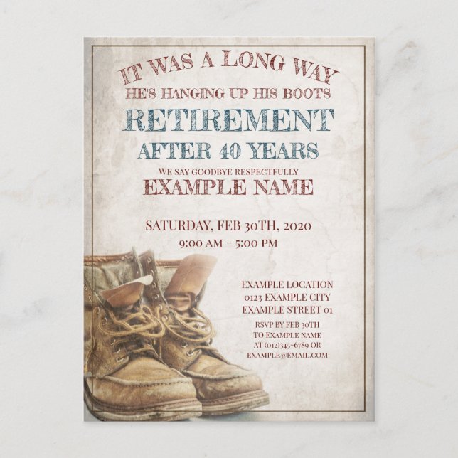 Announcement of retirement with old boots (Front)