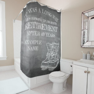 Announcement of retirement with old boots V3.0 Shower Curtain