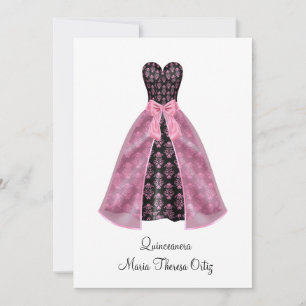 Announcement Quinceanera Pink Damask 15th Party