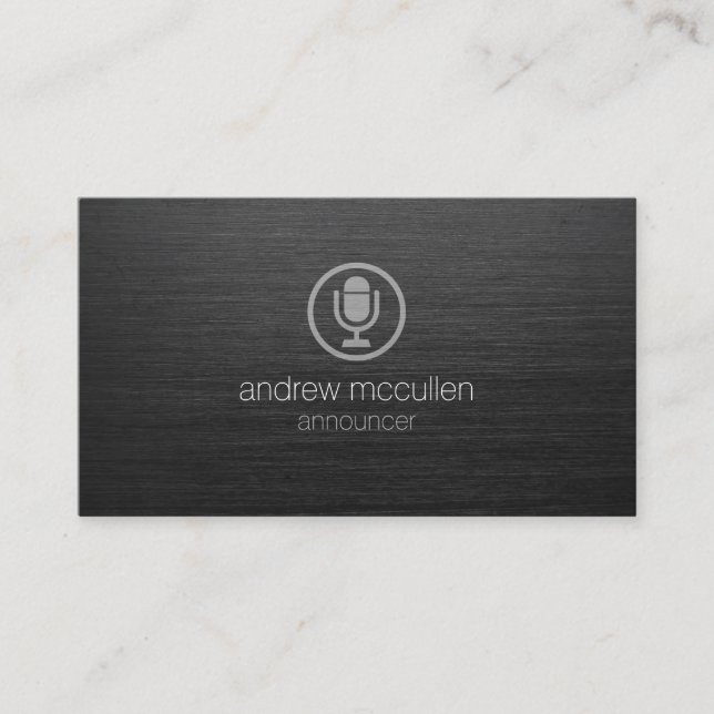 Announcer Microphone Icon Dark Brushed Metal Business Card (Front)