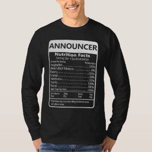 Announcer Nutrition Facts Sarcastic Graphic T-Shirt