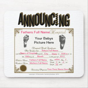 Announcing Birth Certificate_Mousepad Mouse Pad