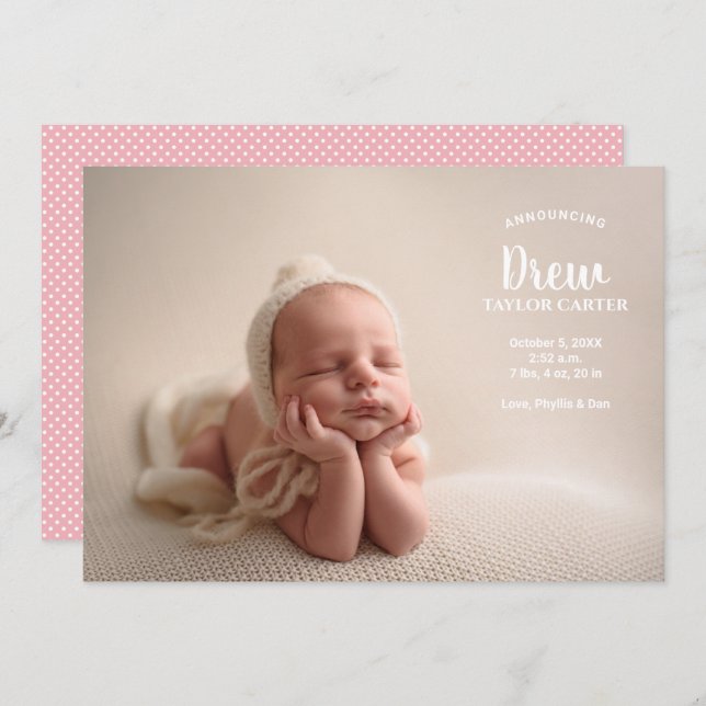 Announcing Our Baby Girl Photo Birth Announcement (Front/Back)