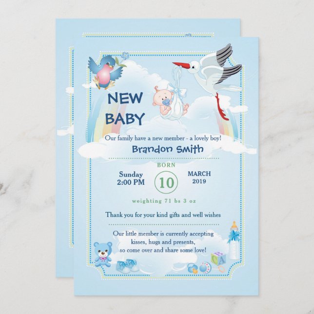 announsment for new baby,  it is a boy invitation (Front/Back)
