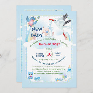 announsment for new baby,  it is a boy invitation