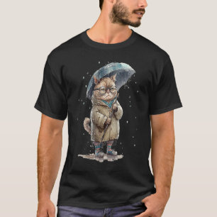 Annoyed cat sad cat with umbrella in the rain grap T-Shirt