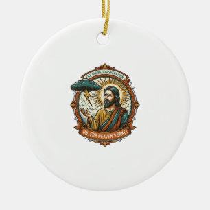 Annoyed Jesus Dark Rain Cloud Lightning Weather Hu Ceramic Ornament