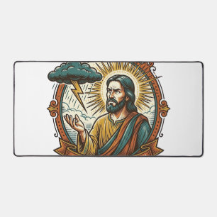 Annoyed Jesus Dark Rain Cloud Lightning Weather Hu Desk Mat