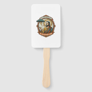 Annoyed Jesus Dark Rain Cloud Lightning Weather Hu Hand Fan