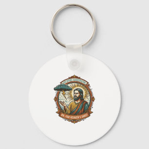 Annoyed Jesus Dark Rain Cloud Lightning Weather Hu Key Ring
