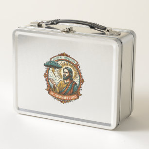Annoyed Jesus Dark Rain Cloud Lightning Weather Hu Metal Lunch Box