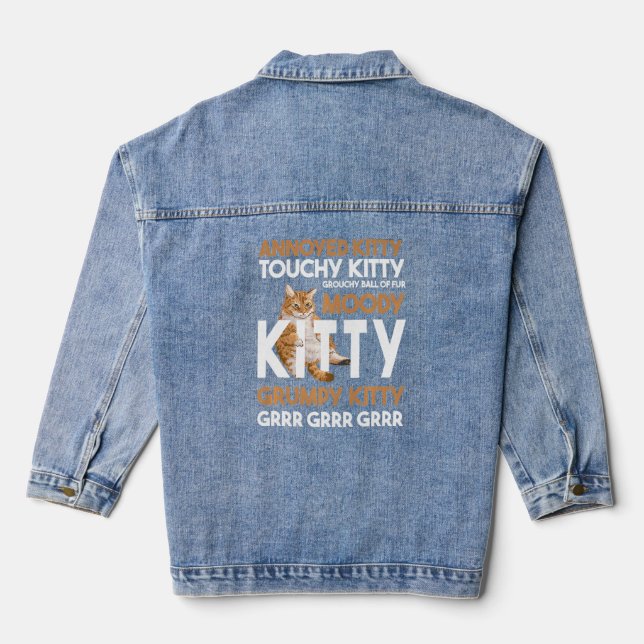 Annoyed Kitty Touchy Kitty Grouchy Ball Funny Cat  Denim Jacket (Back)