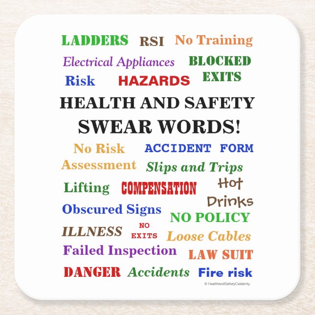 Annoying But Funny Health and Safety Swear Words Square Paper Coaster (Front)