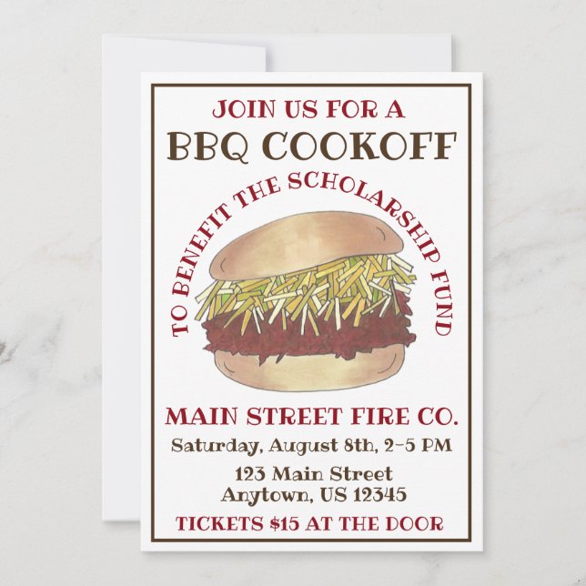 Annual BBQ Pork Barbecue Sandwich Cookoff Cook Off Invitation (Front)