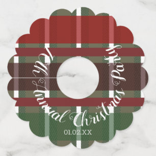 Annual Christmas Party Plaid Wine Glass Tag