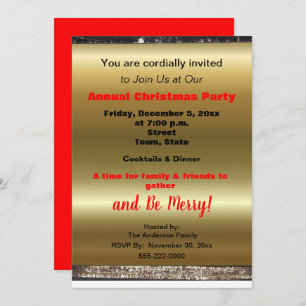 Annual Christmas Party Secret Santa Gold Red Announcement