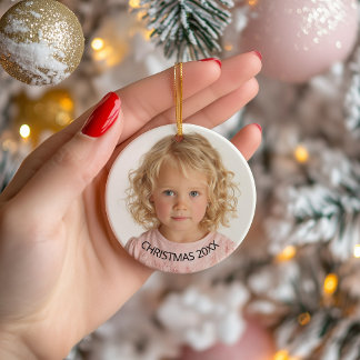 Annual Christmas Photo Black Text Ceramic Ornament