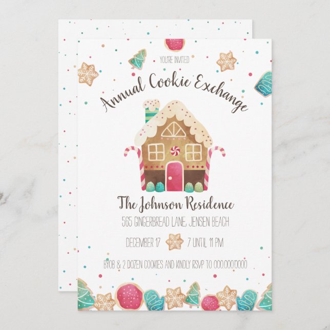 Annual Cookie Exchange Gingerbread House Holiday Invitation (Front/Back)