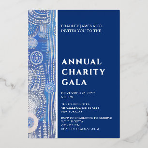 Annual Gala Blue Abstract Watercolor Silver Foil