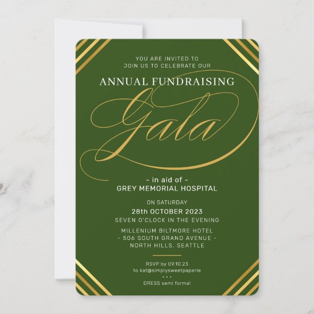 ANNUAL GALA modern elegant event dark green gold Invitation (Front)
