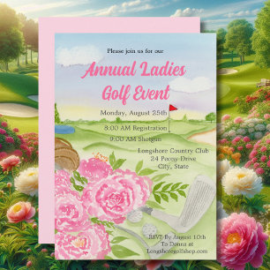 Annual Golf Outing Party Peonies On Golf Course Invitation