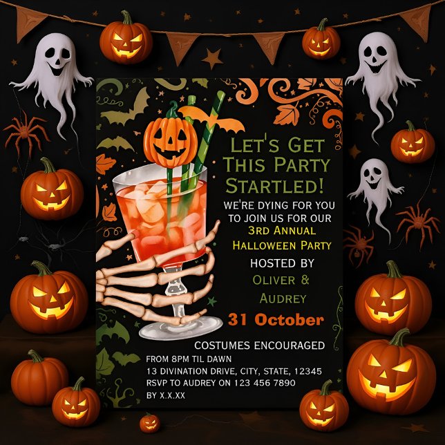 Annual Halloween Cocktail & Costumes Party Pumpkin Invitation (Creator Uploaded)