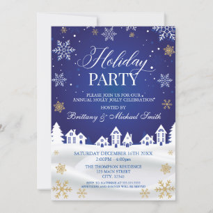 Annual Holiday Party Blue Snowflakes Invitation