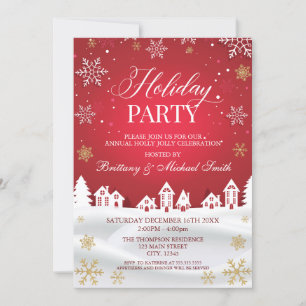 Annual Holiday Party Red Snowflakes Invitation