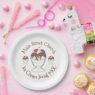 Annual Ice Cream Social Event Hot Fudge Sundae Paper Plate