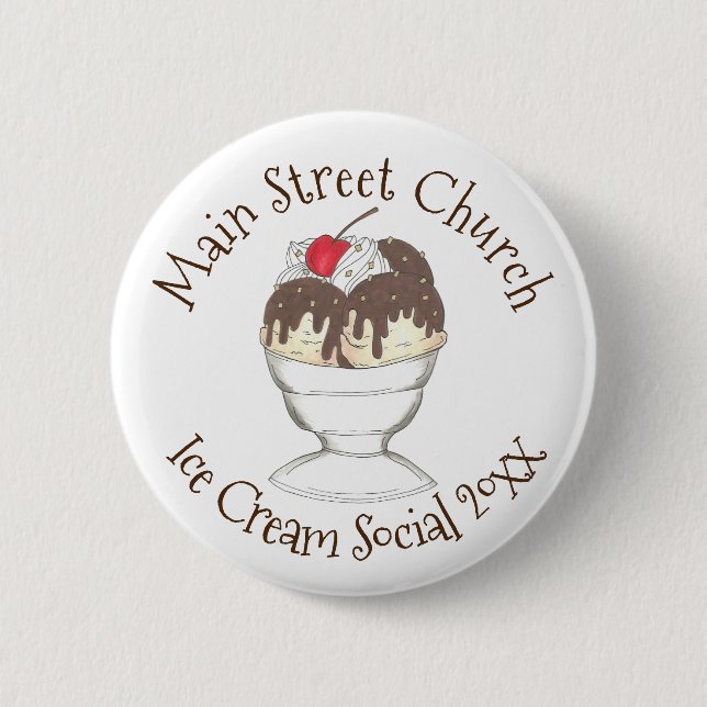 Annual Ice Cream Social Favour Hot Fudge Sundae 6 Cm Round Badge (Front)