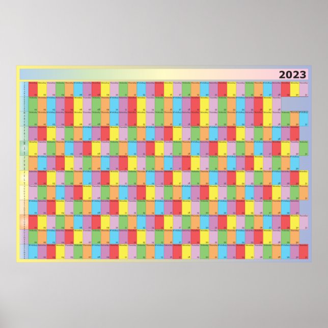 Annual planner 2023 specific colour day of week poster (Front)