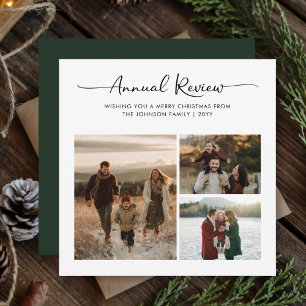 Annual Review Script Family Photo Christmas Green Holiday Card