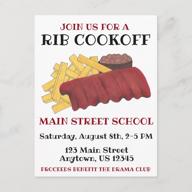 Annual Spare Rib Cookoff Cook Off Charity Event Invitation Postcard (Front)