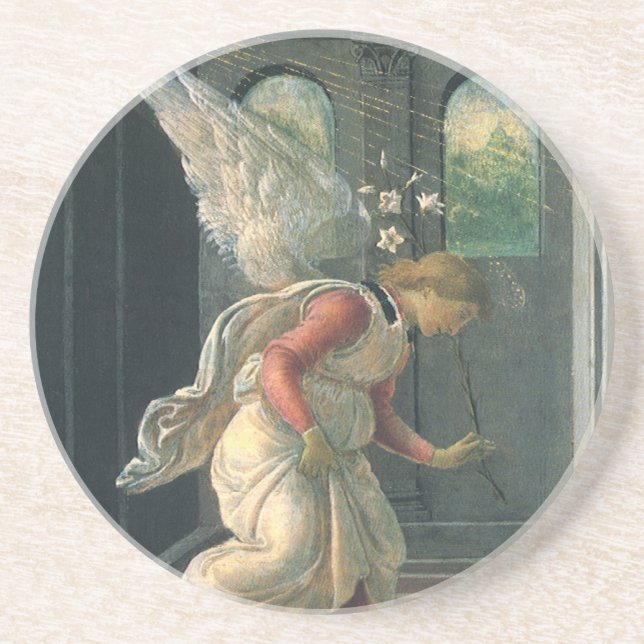 Annunciation (angel detail) by Sandro Botticelli Coaster (Front)