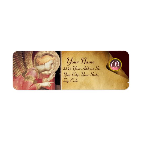 ANNUNCIATION ANGEL IIN GOLD AND PINK MONOGRAM RETURN ADDRESS LABEL