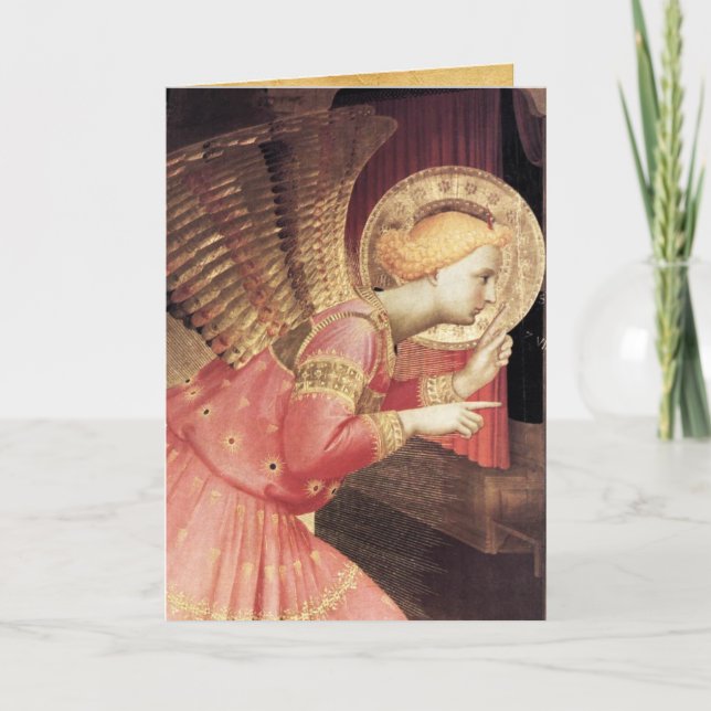 ANNUNCIATION ANGEL IN GOLD AND PINK HOLIDAY CARD (Front)