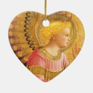 ANNUNCIATION ANGEL IN GOLD PINK Christmas Ceramic Ornament