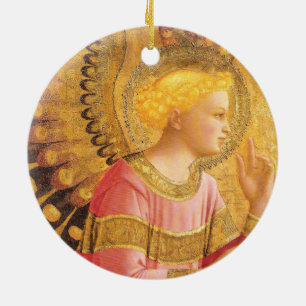 ANNUNCIATION ANGEL IN GOLD PINK Christmas Ceramic Tree Decoration