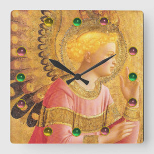 ANNUNCIATION ANGEL IN GOLD PINK Colourful Square Wall Clock
