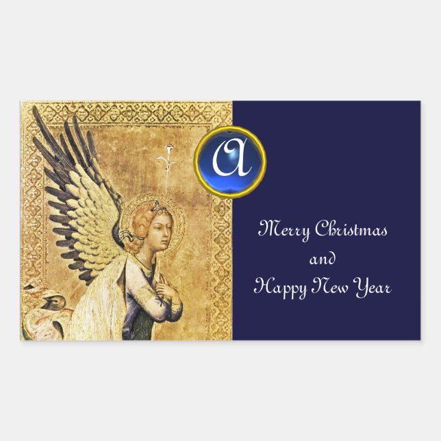 ANNUNCIATION ANGEL MONOGRAM, Blue Sapphire Rectangular Sticker (Front)