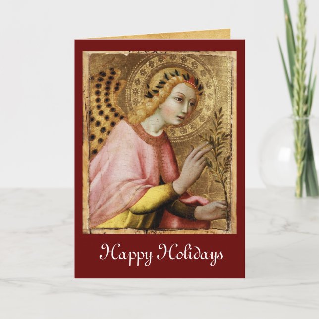 ANNUNCIATION ANGEL MONOGRAM ,Red Ruby Holiday Card (Front)