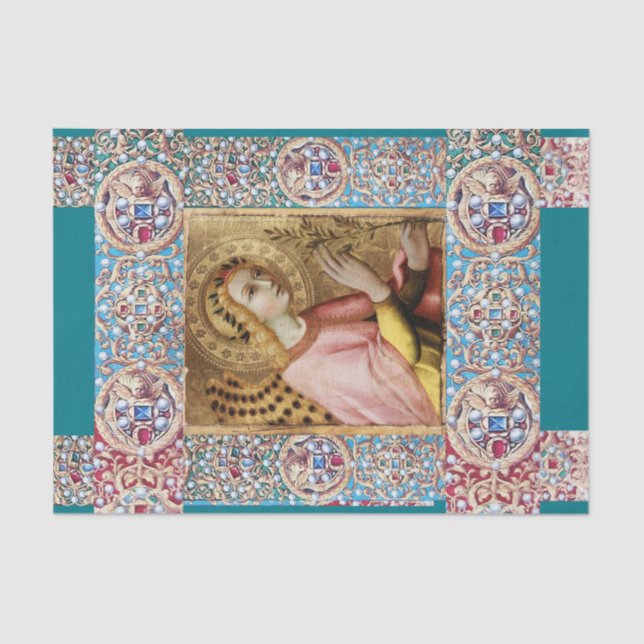 ANNUNCIATION ANGEL ,RED BLUE GEMS,PRECIOUS JEWELS TISSUE PAPER (Front)