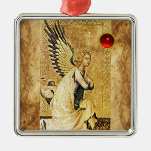 ANNUNCIATION ANGEL  Red Ruby Metal Tree Decoration